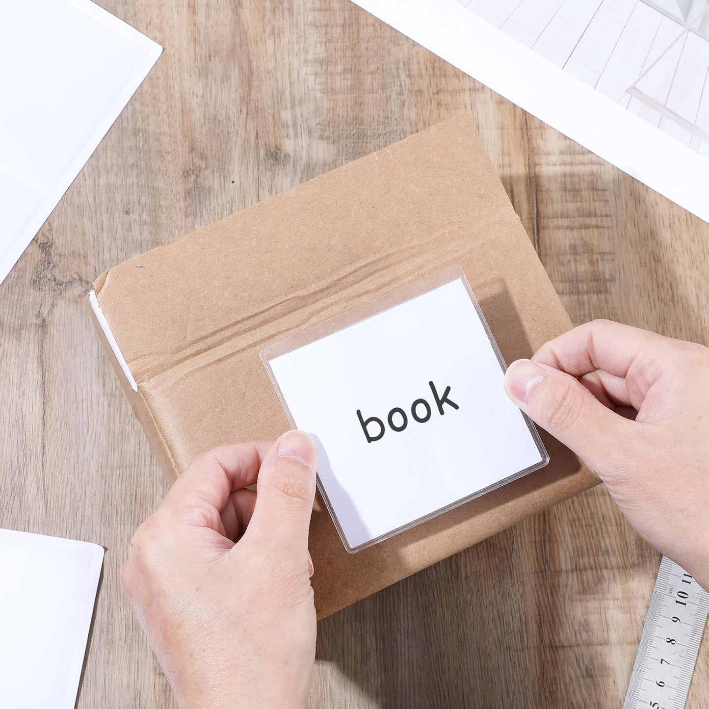 100 Pcs Self Adhesive Label Holder, Clear PVC Index Card Pockets, 3.5 x 3.5 inches