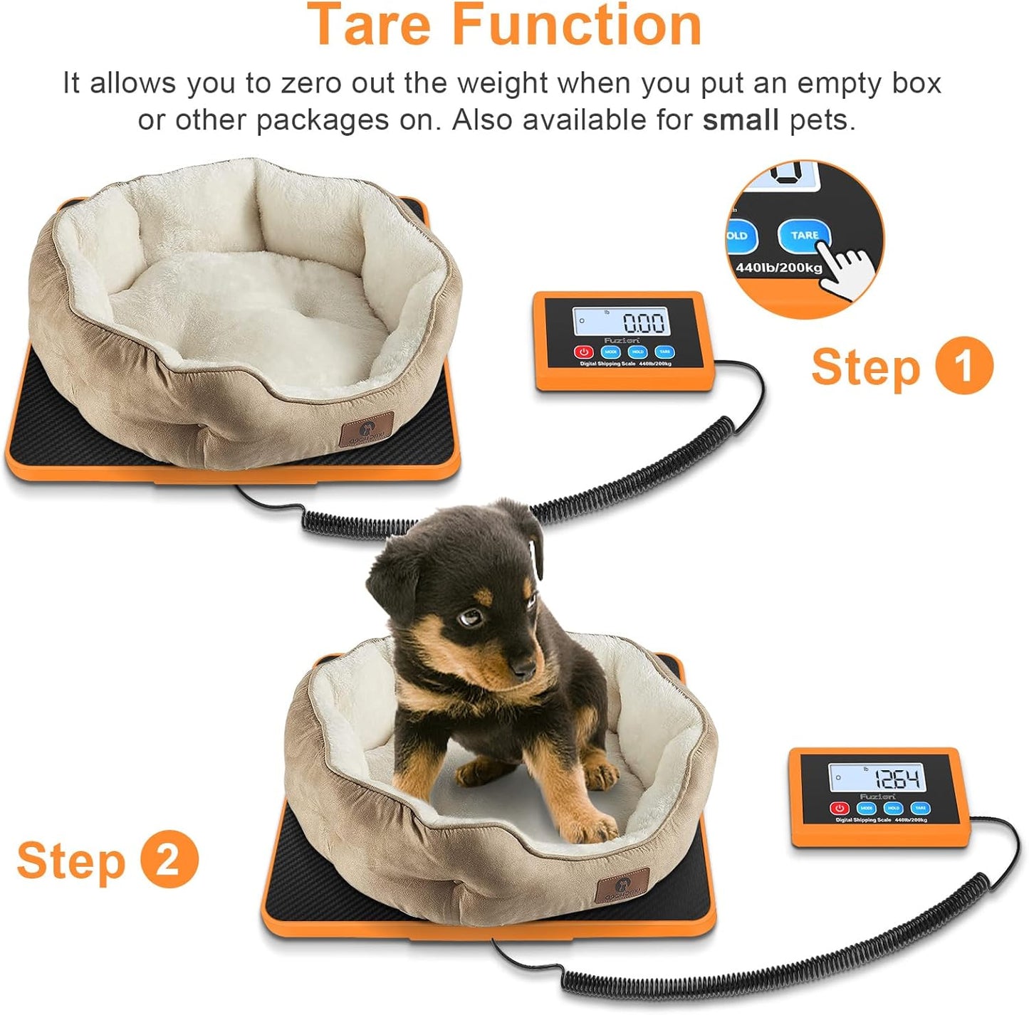 Fuzion Shipping Scale, 440LB/200KG x 10g Digital Postal Scale, Hold/Tare Function, Postage Scale for Packages Small Business/Luggage/Mailing, Battery & AC Adapter Included