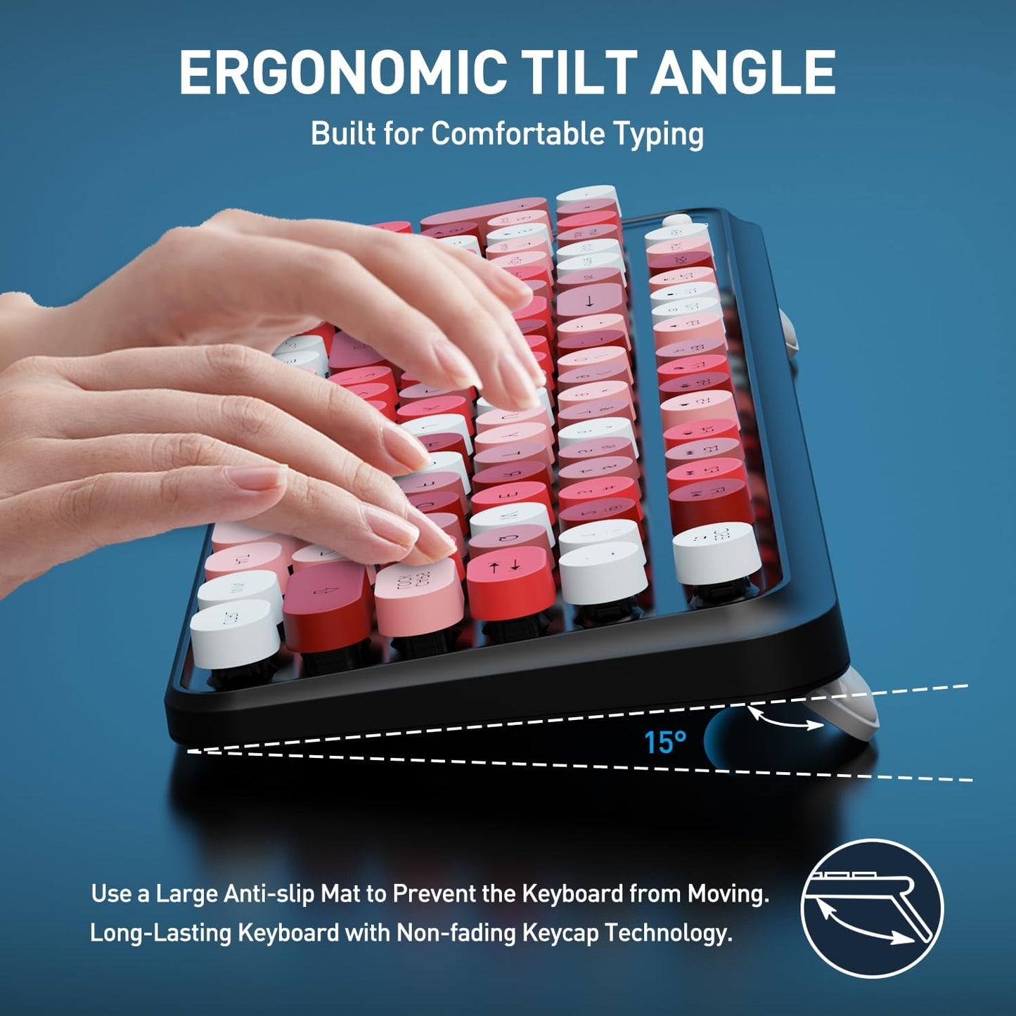 FOPETT Wireless Keyboard and Mouse Combo, 105 Keys Full-Sized 2.4 GHz Round Keycap Colorful Keyboards, USB Receiver Plug and Play, for Windows, Mac, PC, Laptop, Desktop (Blackcolorful)