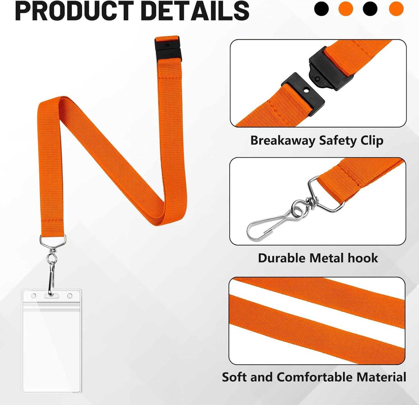 12 Pack Orange Breakaway Lanyards with Waterproof Badge Holders, Metal Hook, Polyester Neck Straps for ID Cards, Events, Office, and Schools