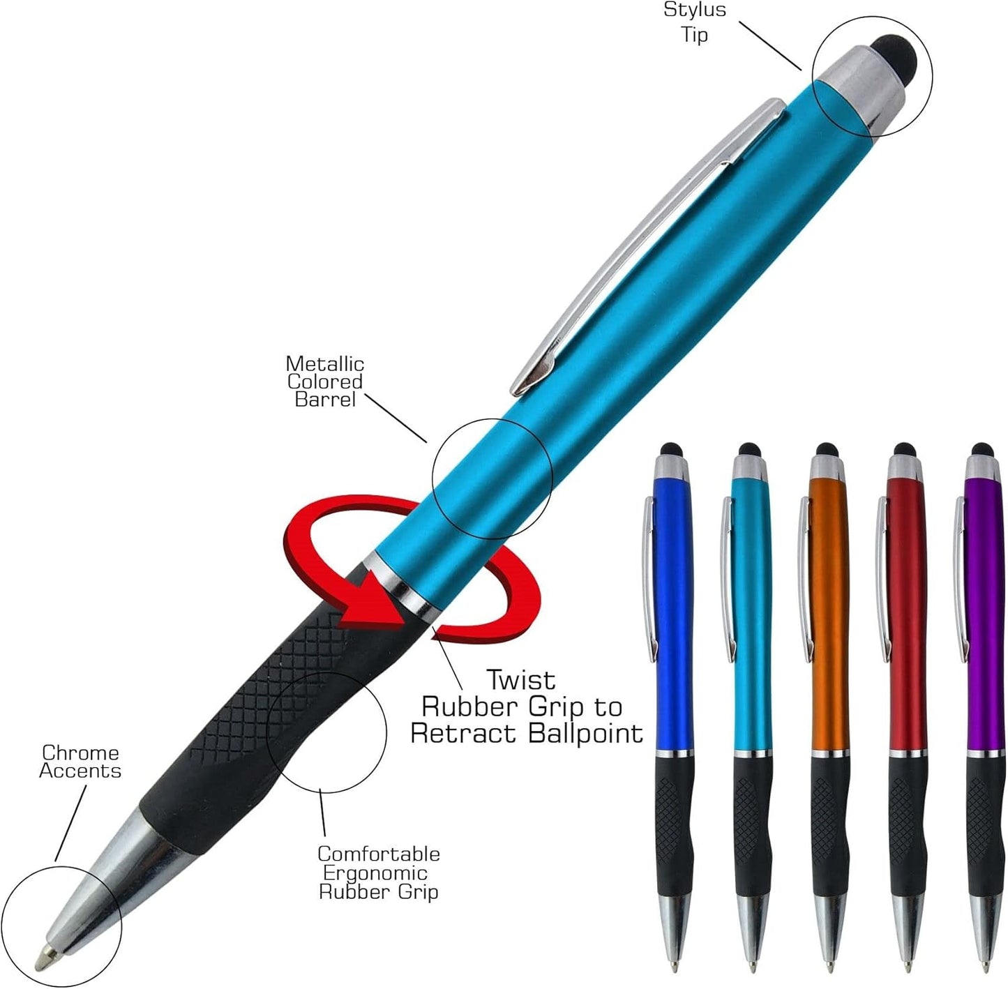 Personalized Pens With your Custom Logo or Text-300 Pack Bulk-for Businesses, Parties, and Events, 2 in 1 Ballpoint Pen + Capacitive Stylus Compatible with Touchscreen Devices, Grey Barrel, Blue Ink
