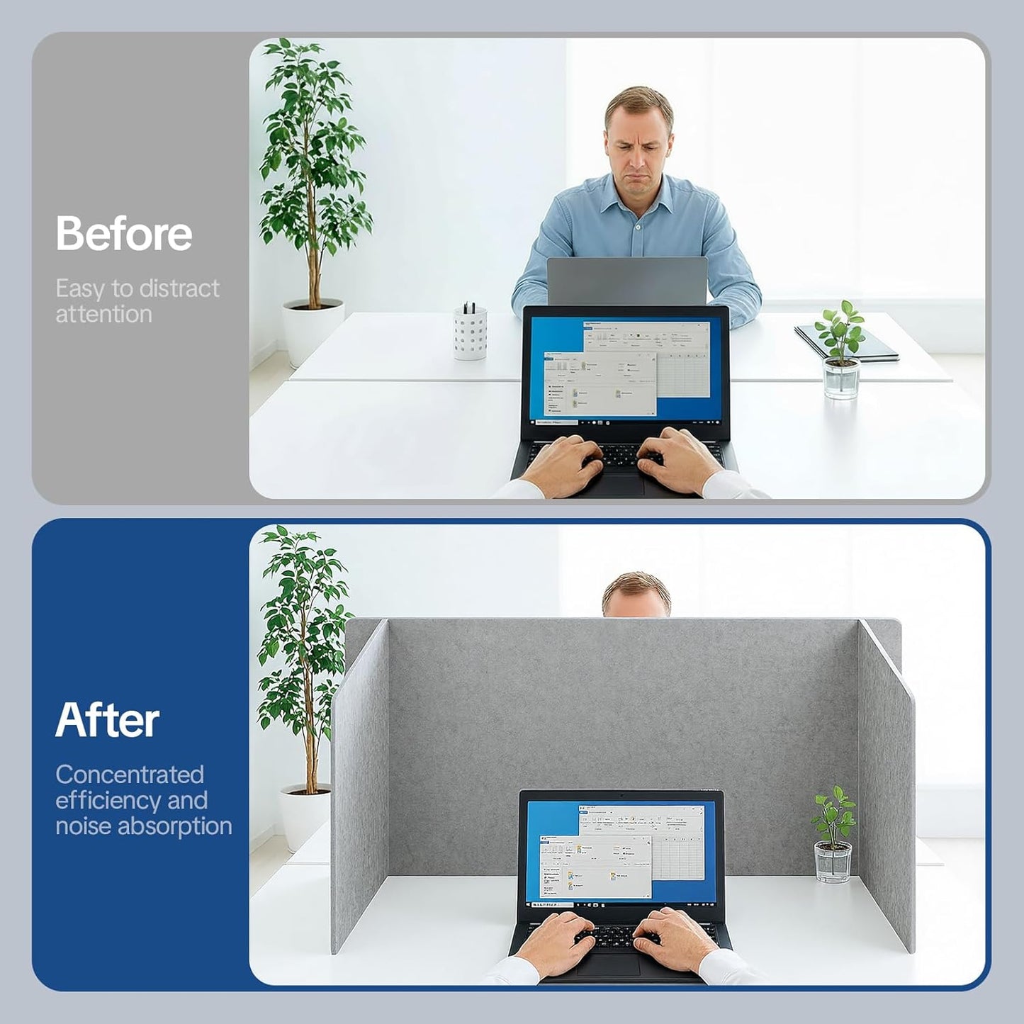 Desk Divider Privacy Screen 3 Panel Sound Absorbing - 47.2”x 23.6”x 19.7” Freestanding Acoustic Partitions for Office, Noise Reducing Panels for School, Home, Library,Sliver Grey