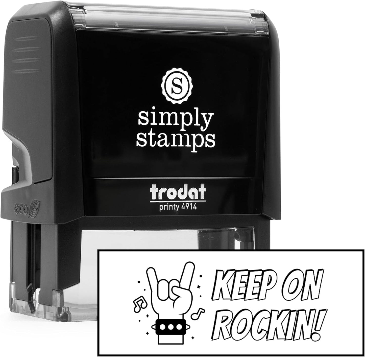 Custom Self-Inking Stamps | 49 Designs | Fun Phrases | Grading Made Easy | Classroom, Library Book Stamps - Keep on Rockin'! (Xtra Large)