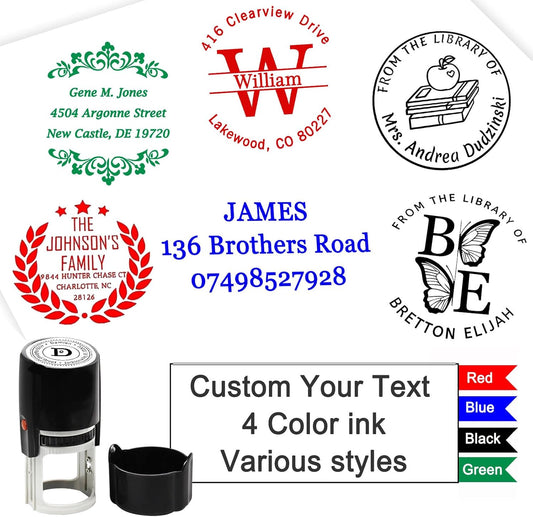 Custom Round Stamp Self Inking Personalized Self-Inking Rubber Stamp Customized Business Label Stamp Return Address Stamp Office Name Text Logo Rubber Stamps