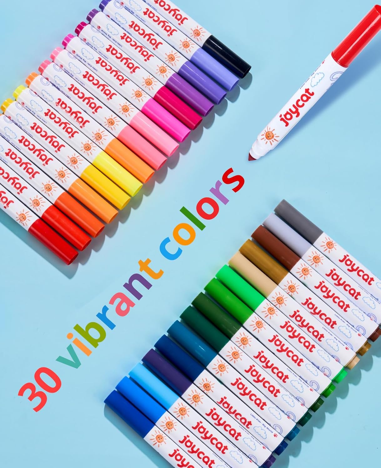 JoyCat 30 Count Washable Markers for Kids, 30 Colors Washable Markers Set with Carrying and DIY Coloring Fabric Storage Bag, Coloring Marker Bulk for Boys Girls Toddler, School Classroom Supplies