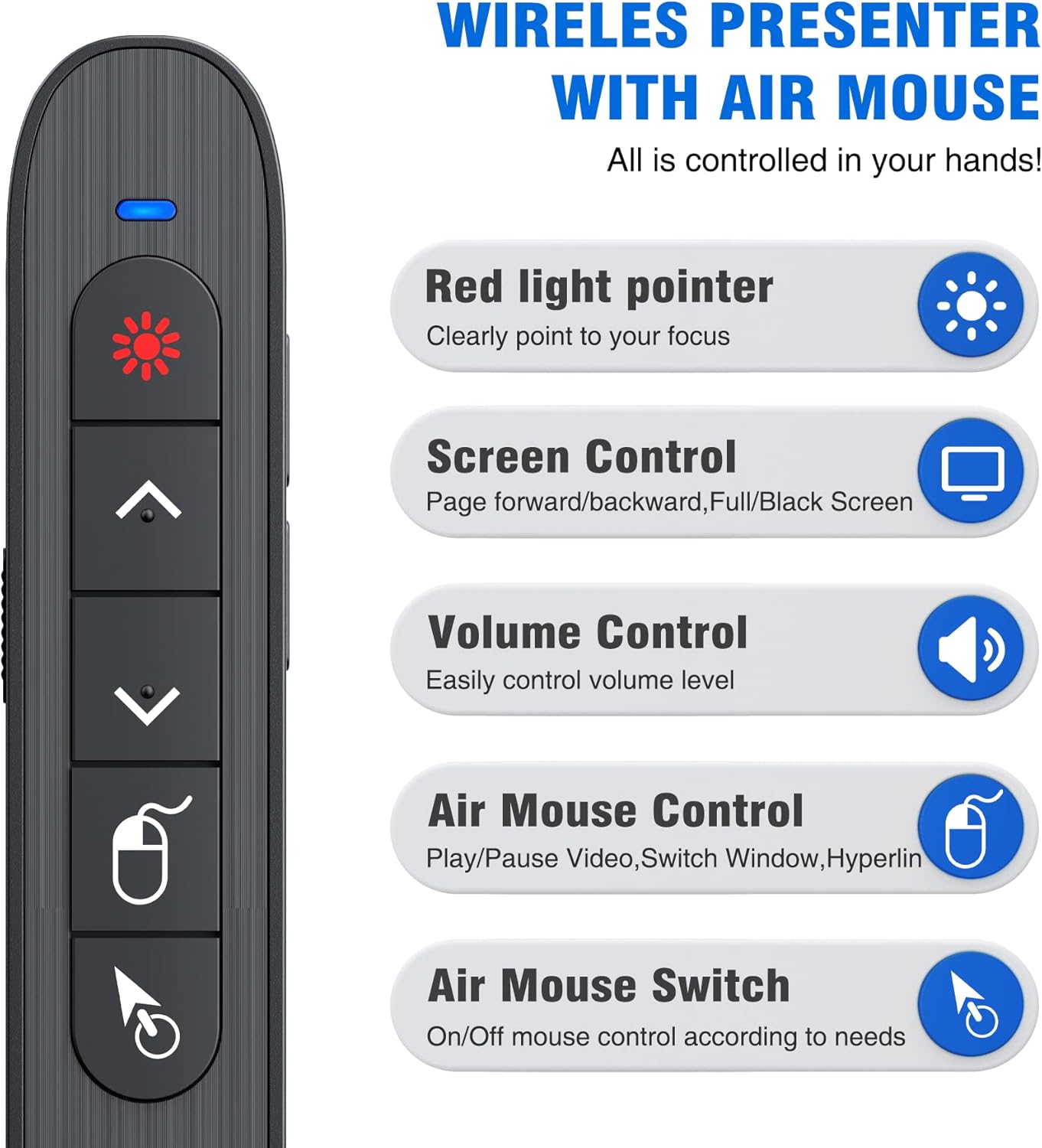 DINOSTRIKE Pointer Clicker for Presentation with Case, Air Mouse Wireless Presenter Remote Control Powerpoint Clicker Storage Organizer Proective Bag