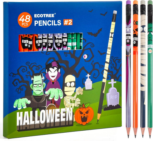 ECOTREE Pre-sharpened Halloween Pencils #2, Halloween Party Favors for Kids, Halloween Gifts, 48 Count