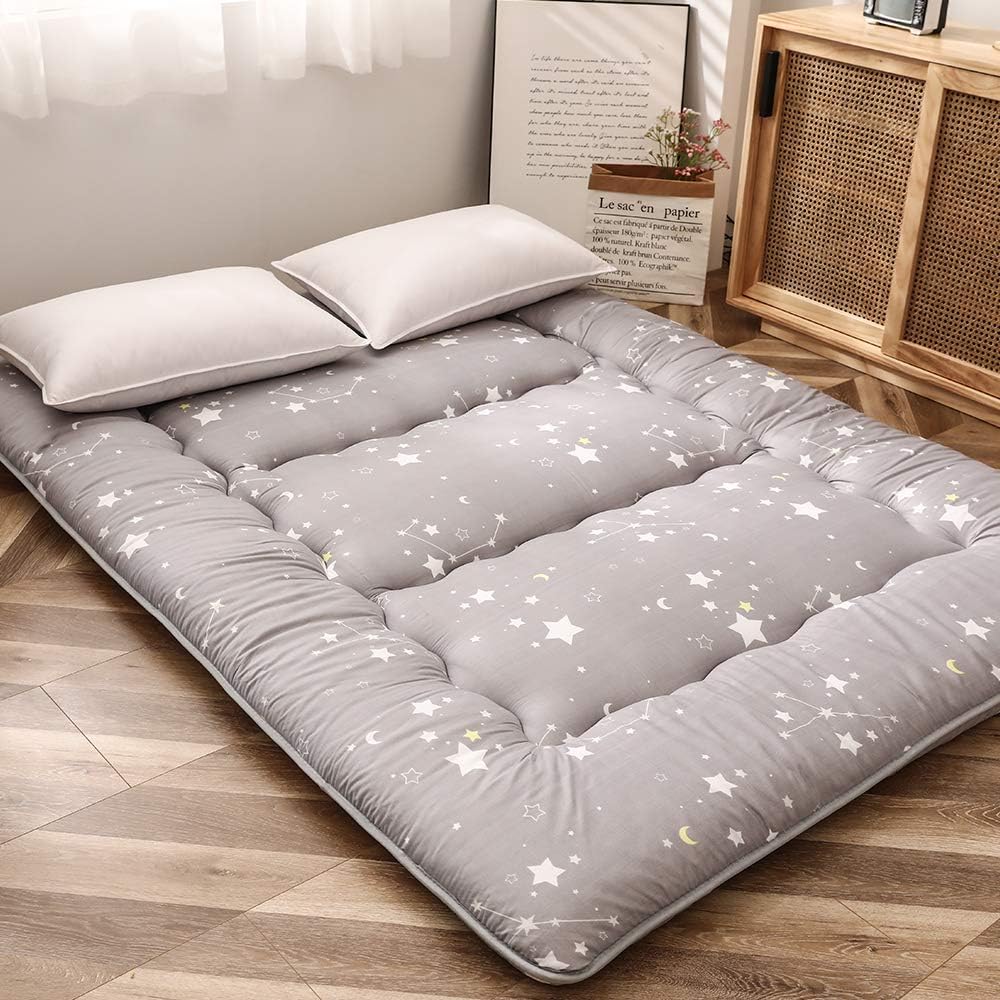 Grey Constellation Japanese Futon Mattress, Tatami Mat Portable Camping Mat Kids Sleeping Pad Foldable Roll Up Floor Lounger Couch Bed with Mattress Protector Full Size
