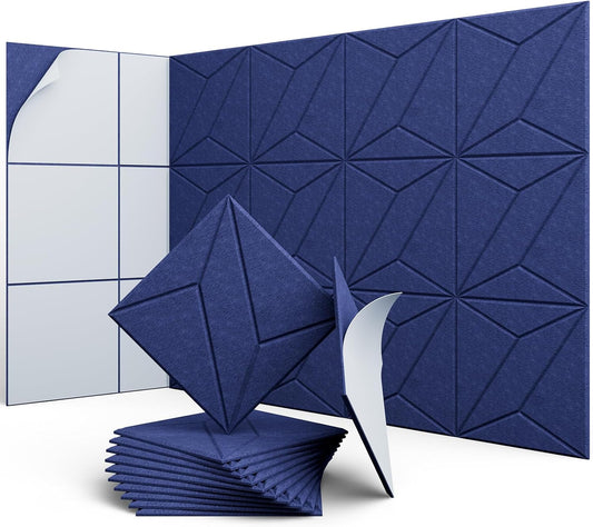 12 Pack 12" X 12" X 0.4" Acoustic Panels for Wall Sound Absorbing, P-Stripes Square Self-Adhesive Sound Panels, High Density Suitable for Multiple Scenarios(Sapphire Blue)
