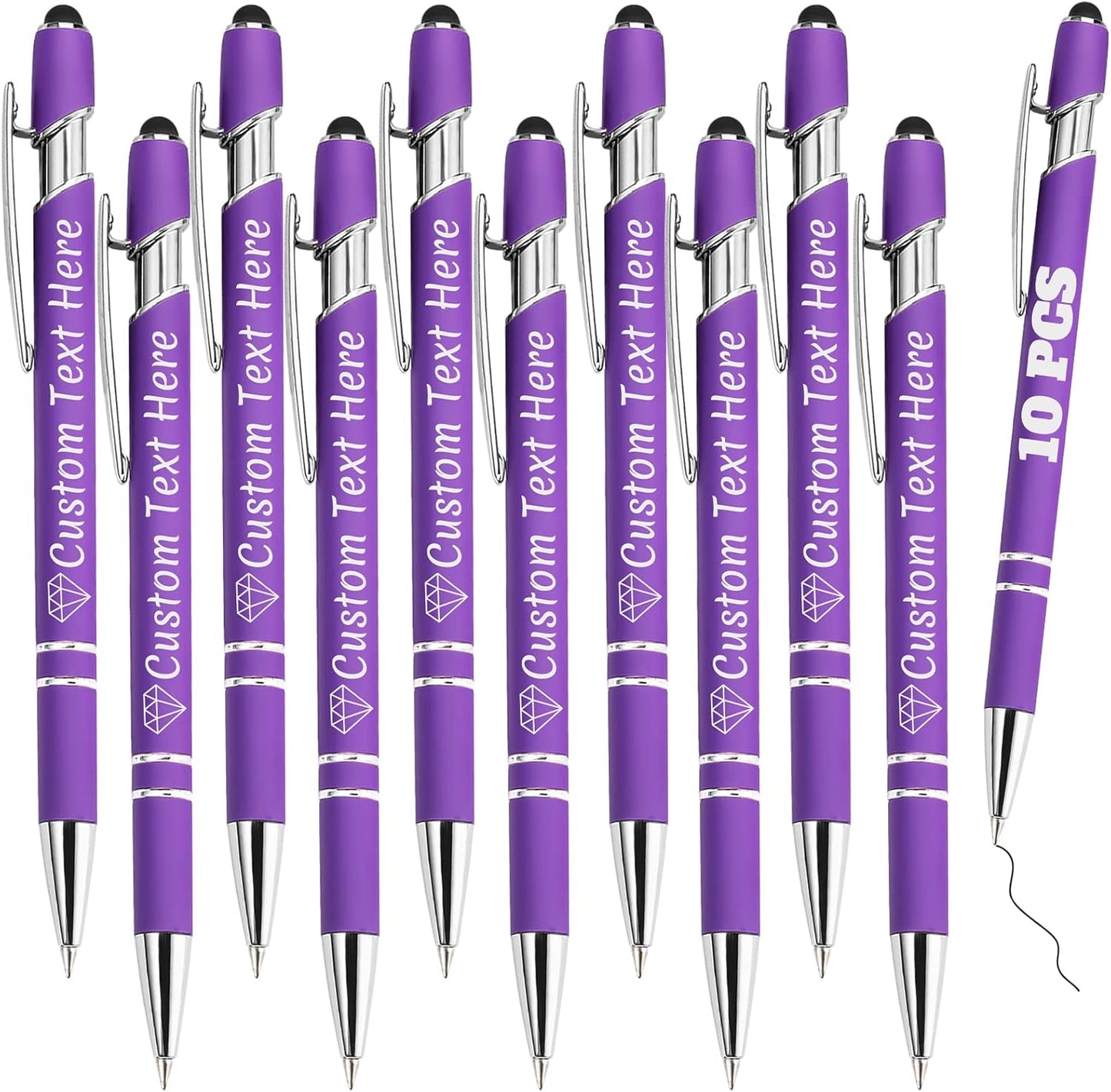 Personalized Pens Bulk 10 with Name Custom Engraving Ballpoint Pens with Stylus Tip Customized Smooth Writing Pens Personalized Gifts for Anniversary Birthday or Graduation(Purlpe,Black Ink)