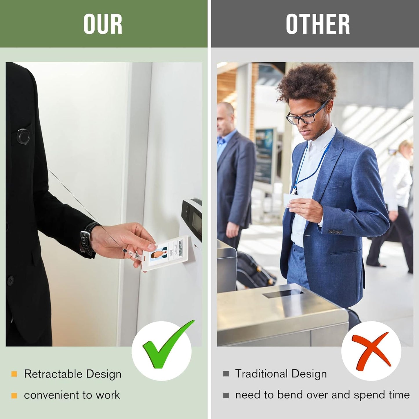 Handepo 200 Pcs Retractable Badge Reels Bulk Retractable Badge Holders with Clips ID Holder Key Ring Clip for Office Worker Students Teachers Doctor Nurse Name ID Card Holder Key Card(Black)