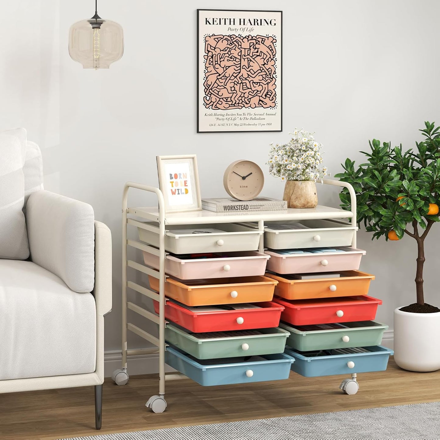 Giantex 12 Drawers Rolling Cart, Mobile Storage Drawer Cart, Classroom Organizer Cart for Office School Supplies Tools Scrapbook Paper Craft Small Printer, Utility Cart on Wheels, Macaron