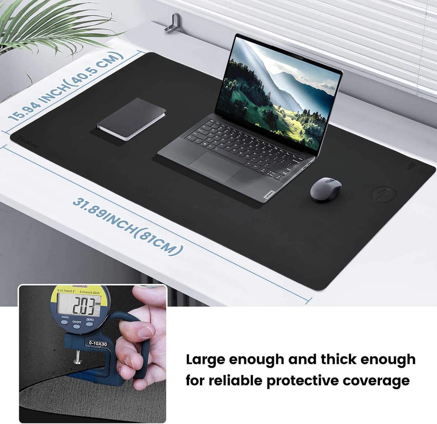 Desk Mat Wireless Charging Mouse Pad Large 32x16 Journey Desk Pad Mat with Wireless Charger Waterproof Black Leather Computer Mat with Phone Charger Mousepad Non-Slip for Keyboard and Mouse