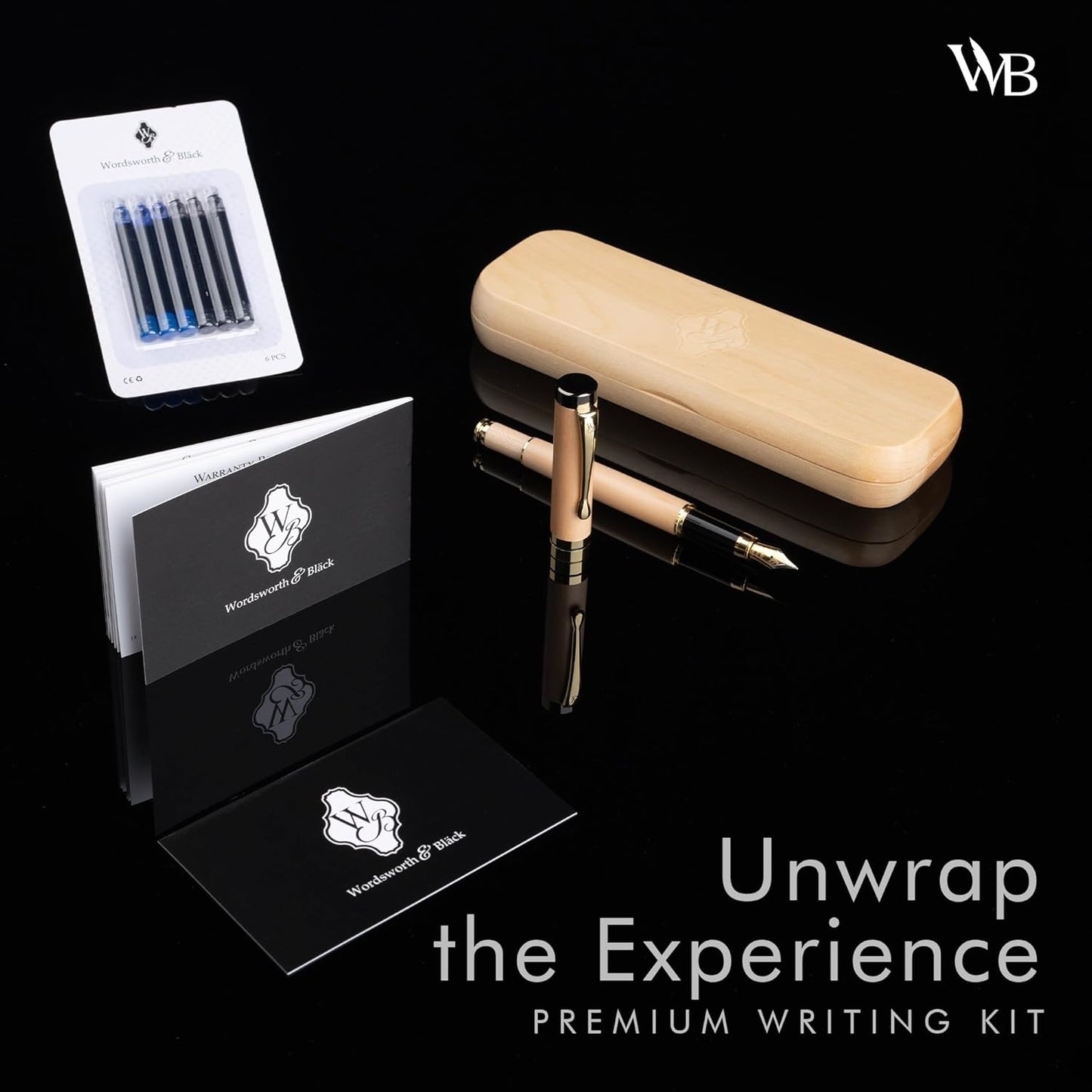 Wordsworth & Black Fountain Pen Set, Luxury Bamboo Wood - Medium Nib, Gift Case; Includes 6 Ink Cartridges, Ink Refill Converter -Journaling, Calligraphy; Drawing, Smooth Writing [Maple Wood]