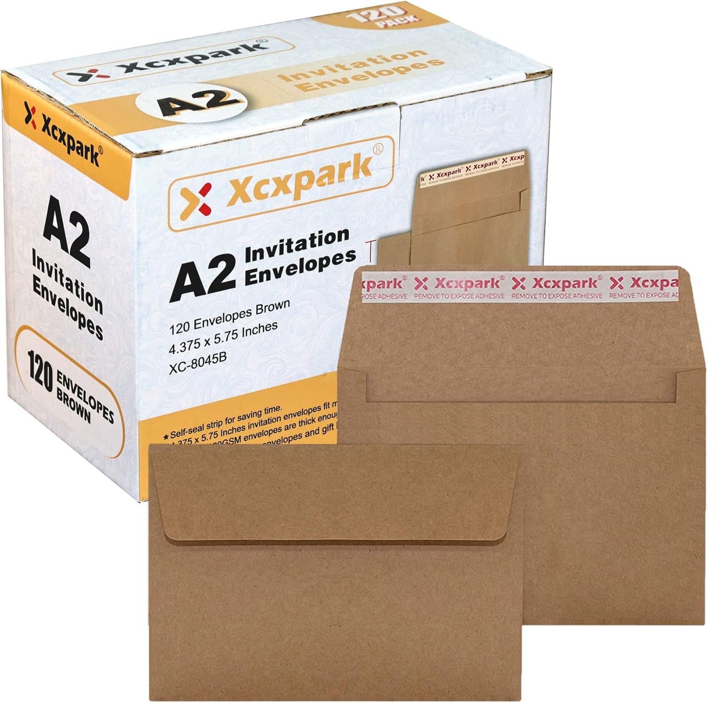 120 Qty Printable A2 Invitation Envelopes 4.375 x 5.75 Cards, Self Seal 120GSM Brown Paper Envelopes for Invitations, Papers, Photos, Documents, Wedding, Baby Shower, Easy to Seal and Peel