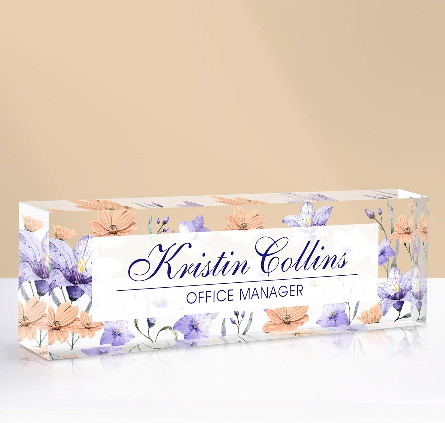 Custom Name Plate for Desk, Acrylic Office Decor For Women Men, Personalized Office Desk Accessories, Teacher Employee Appreciation Gifts For Social Worker Boss Coworkers (Flowers-5)