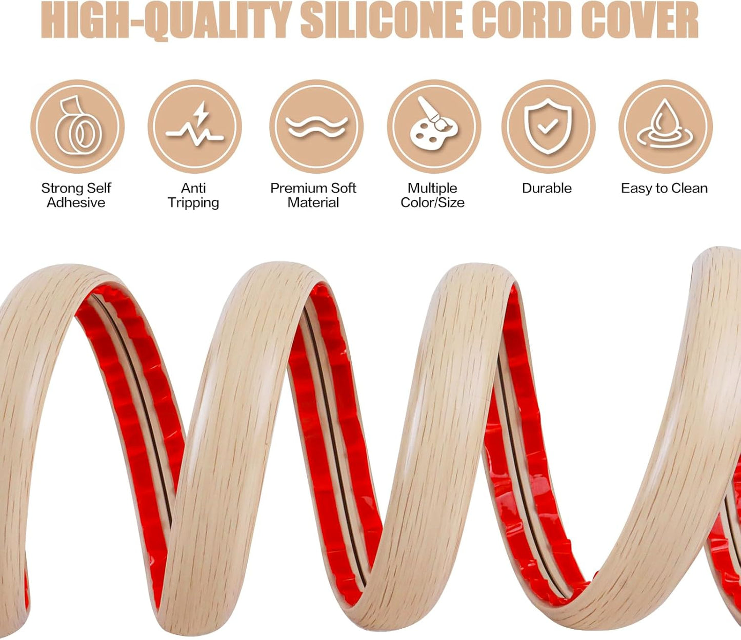 Floor Cord Cover Self Adhesive Cord Hider,10FT Cable Management, Extension Strip Protector for Wires, Prevent Cable Trips for Offices, Gyms, Exhibitions Cavity:0.51"(W) x 0.3"(H) Yellow Wood