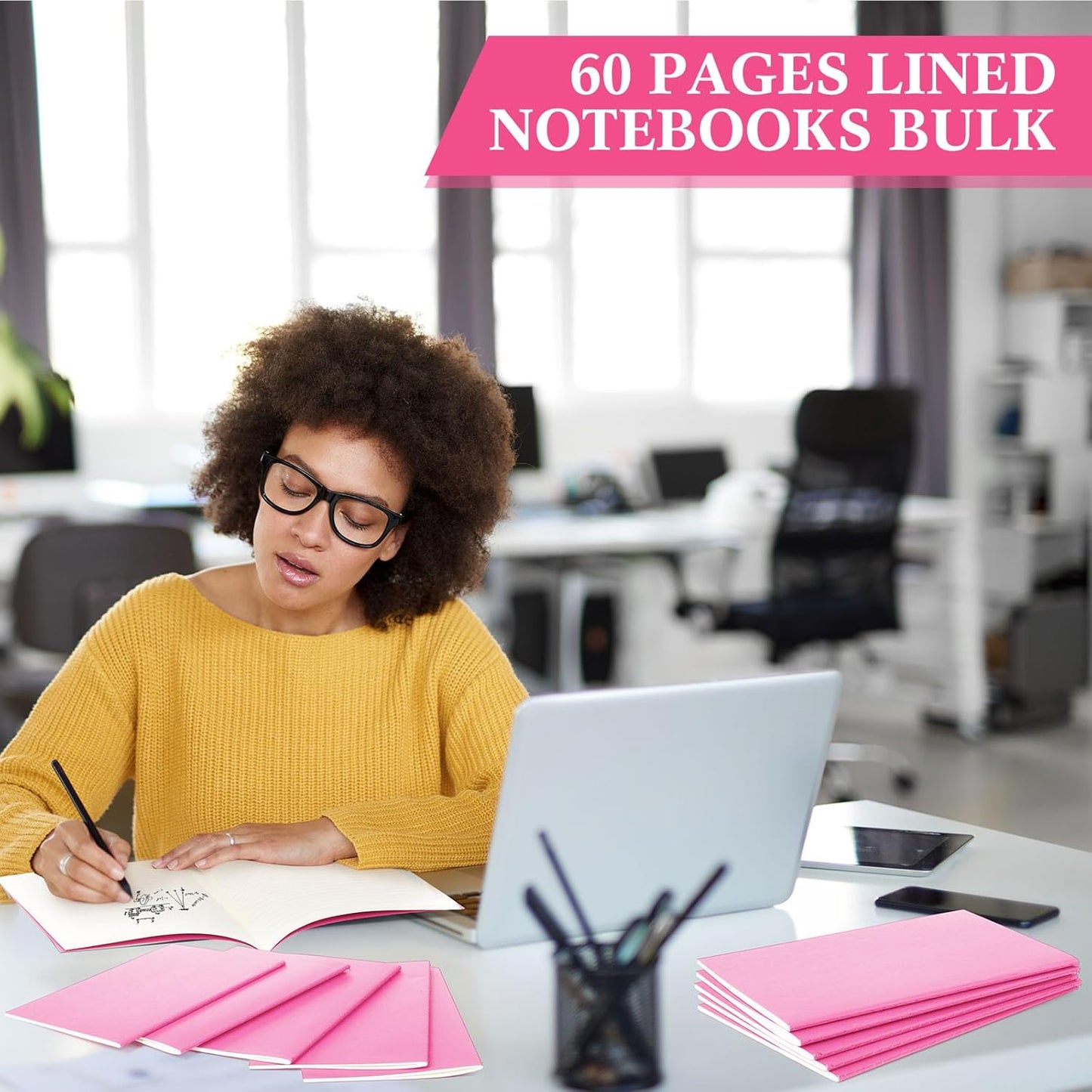 100 Pcs Kraft Notebook Journals 5.5 Inch x 8.3 Inch A5 Softcover Notebooks Bulk for Writing Sketch Office Notepad with 60 Pages 30 Sheets (Multicolor,Lined)(Pink,Lined)