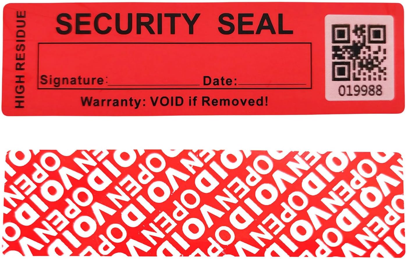 100pcs 25x90mm Total Transfer Tamper Evident Signable Security Tamper Proof Stickers Labels Seals (1x3.54 Inches,QR Code,Matte Red)