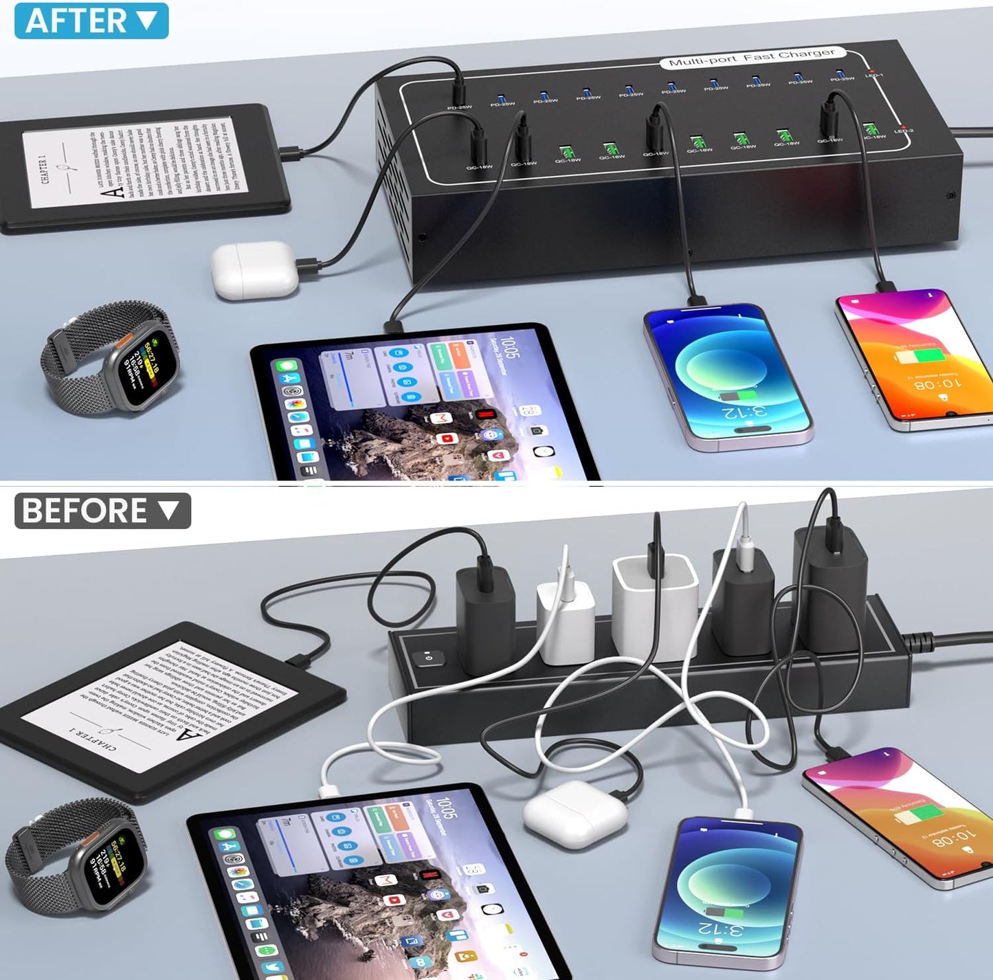 Fast USB Charging Station, 430W 20 Port (10 PD+10 QC) USB C Fast Charging Station for Multiple Devices, Power Charger Block with Intelligent Protection for iPhone iPad Cell Phone Tablet