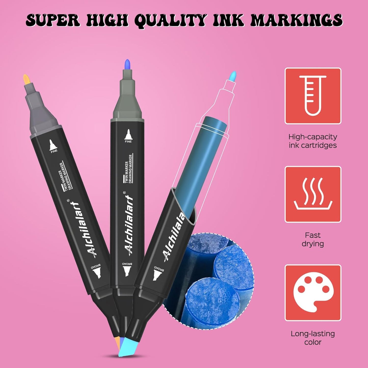 120-Colors Alcohol Based markers, Alcohol Markers Set, Dual Tip Alcohol Sketching Drawing Markers Animation for Adults Kids