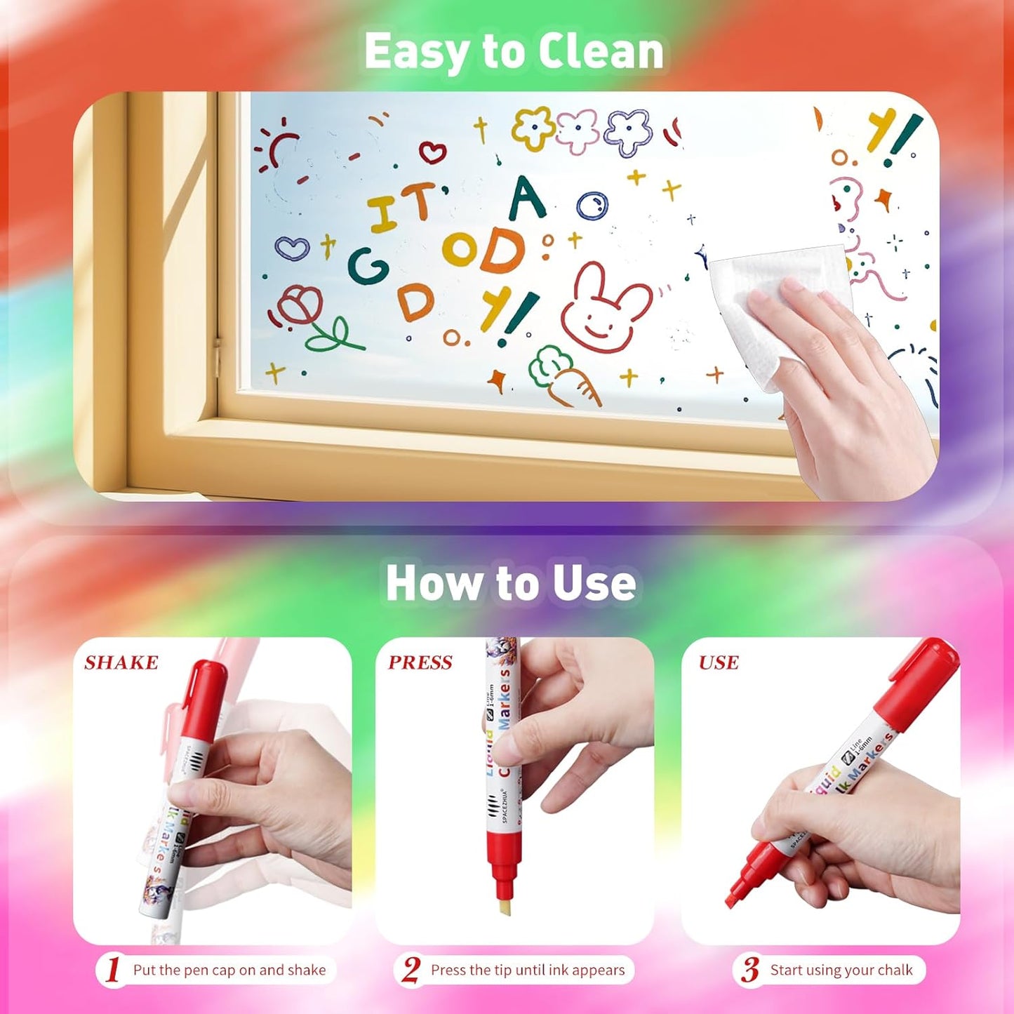 Chalk Markers for Blackboard 8 Vibrant Colors, 6mm Reversible Bullet & Chisel Tips, Chalk Pens Wet & Dry Erasable Markers for Whiteboard, Chalkboard, Calendar, Windows, Glass, Signs