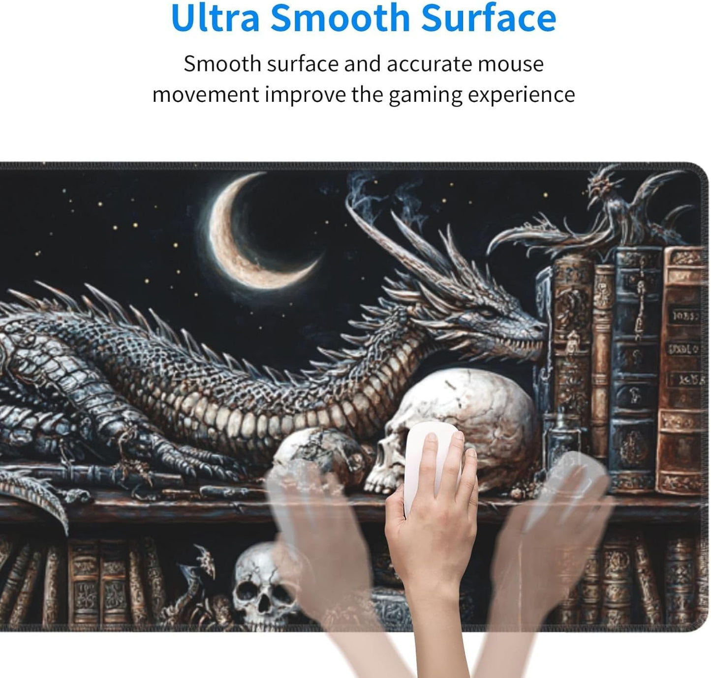 Mystical Dragon Mouse Pad 31.5 X 11.8 Inch Big Desk Rubber Base Stitched Edges Keyboard Pad XXL Mouse Mat for Home Game and Office