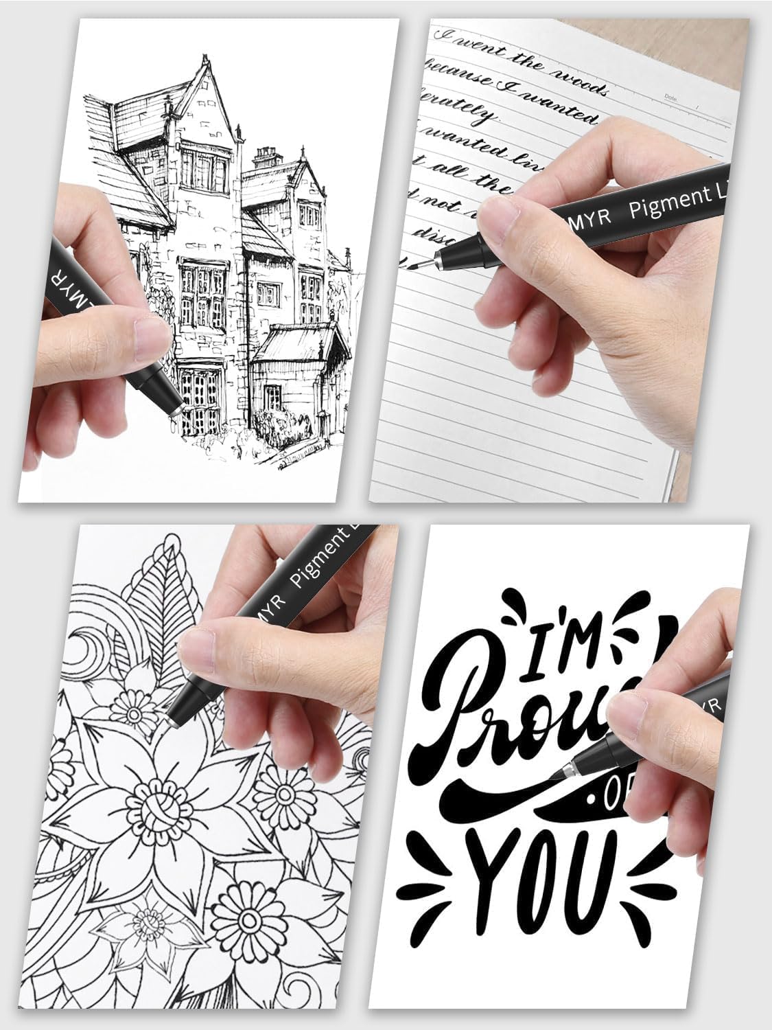 4 Micro Fine liner Drawing Art Pens Calligraphy Pens: 0.7mm Size Black Art supplies Waterproof Archival Black Ink Markers For Artists,Use for Professional Watercolor,Sketching