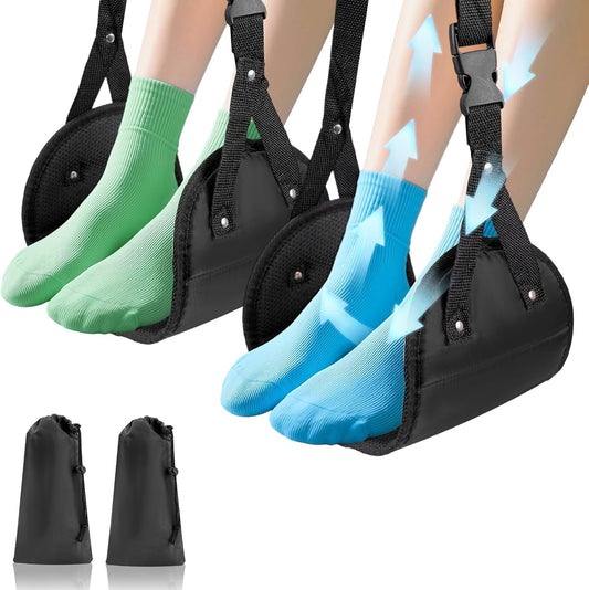 Foot Hammock for Plane Travel, 2-Pack Perfect Airplane Foot Hammock to Relax Your Feet, Portable Airplane Foot Rest with Adjustment Strap, Travel Essentials for Comfortable Long Flight (Black)