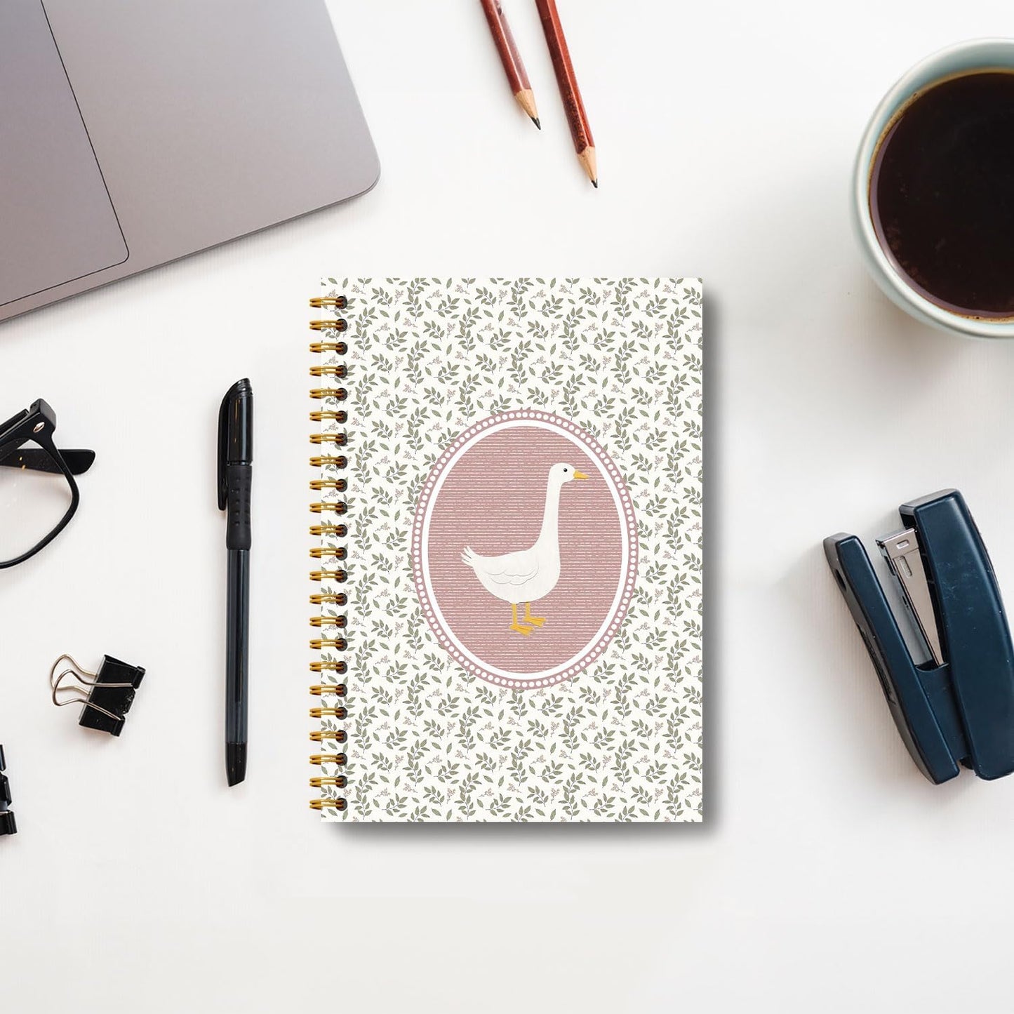 Guymn Vintage Pink Floral Goose Notebook, Cottagecore Botanical Goose Journal for Kids Girls, Geese Animal Lover Gifts Hardcover Spiral Notebooks Journals 5.5x8.3 Inch