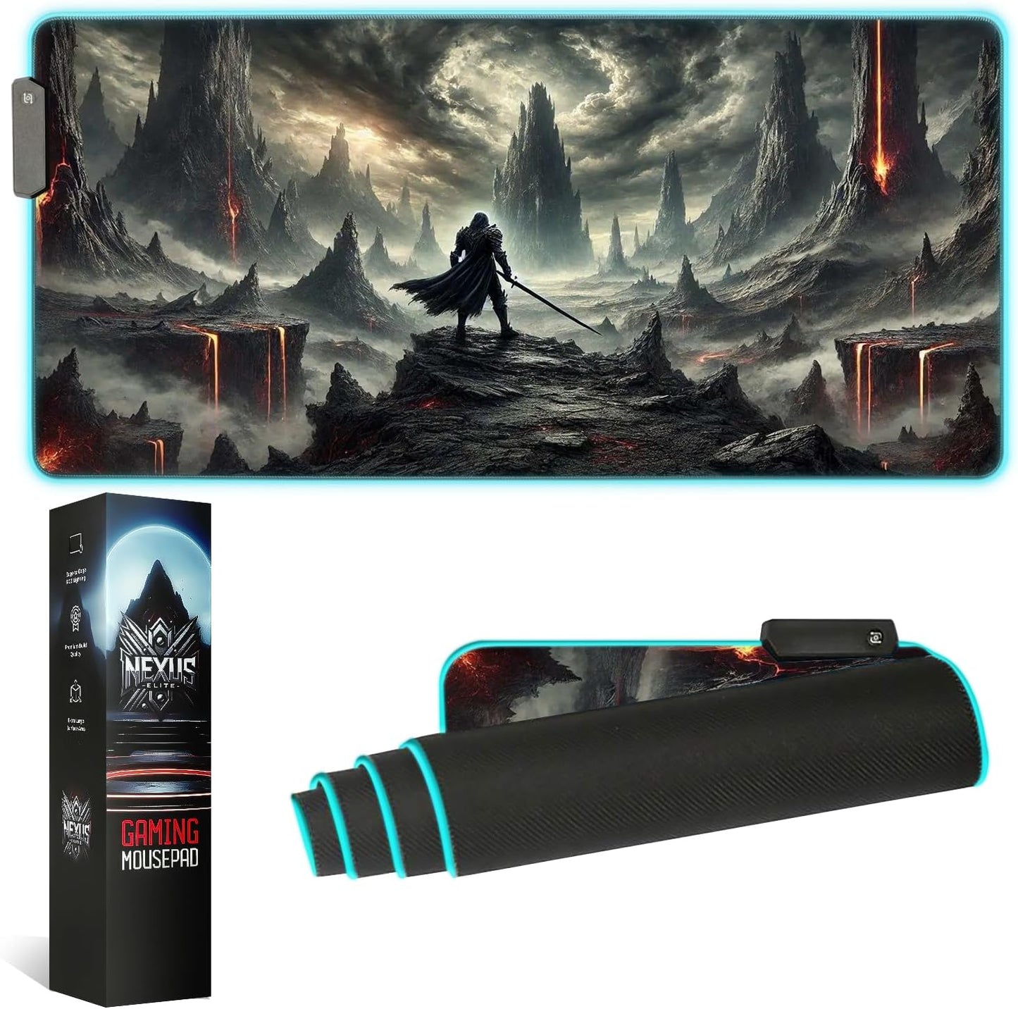 zNexus Elite Gaming Mouse Pad - Desk Mat Gaming Mouse Pad , Medium Extra Large Extended Big Long Huge XL XXL and XXXL RGB LED Light Mousepad For a Computer , PC Mats Mousepads Shadowlands Odyssey