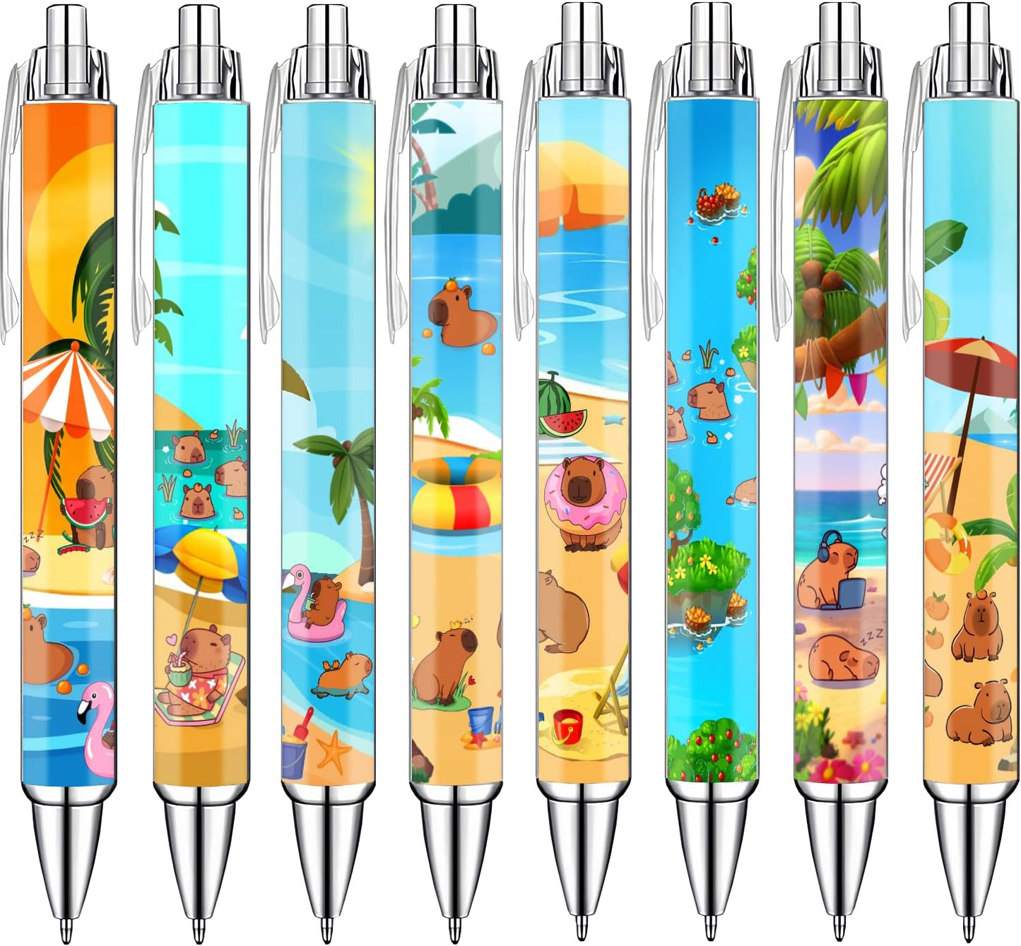 Idealmuzik 8-Pack Capybara Gel Pens – Cute Animal Pens with Unique Capybara Designs, Smooth Writing Ink Pens for School, Office, Journaling, Fun Gift for Kids, Teens & Capybara Lovers