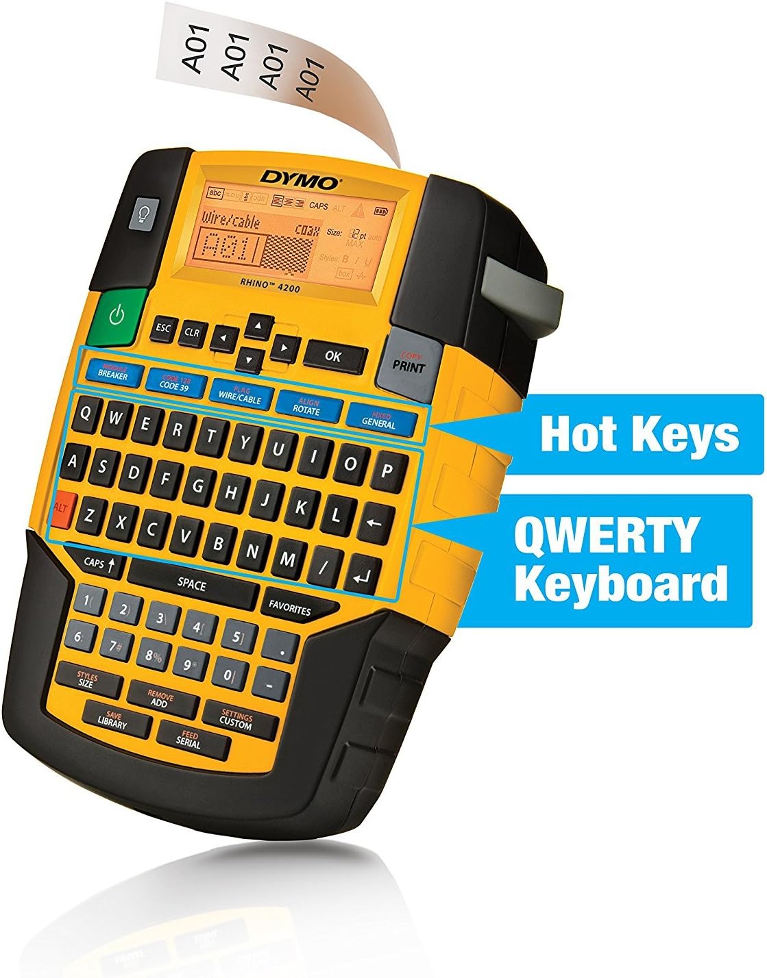 DYMO Rhino 4200 Industrial Label Maker Carry Case Kit with 1 Roll of 1/2" All-Purpose Vinyl Labels, Black on White