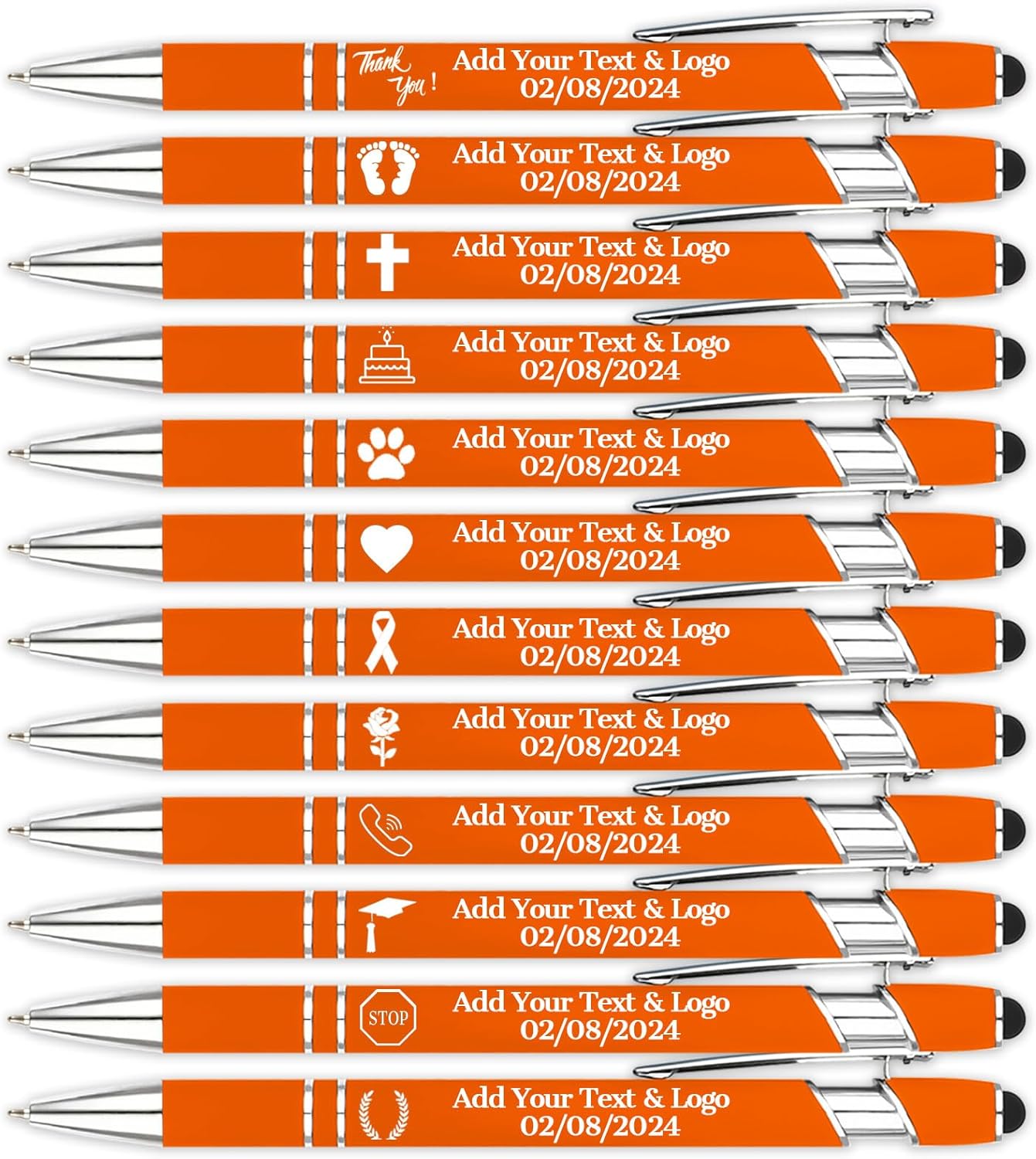 Personalized Pens with Name Logo or Message, Up to 1200 pcs Bulk Custom Metal Ballpoint Pen with Black Ink Customized Gift for Business, Graduation and Promotions (Orange)