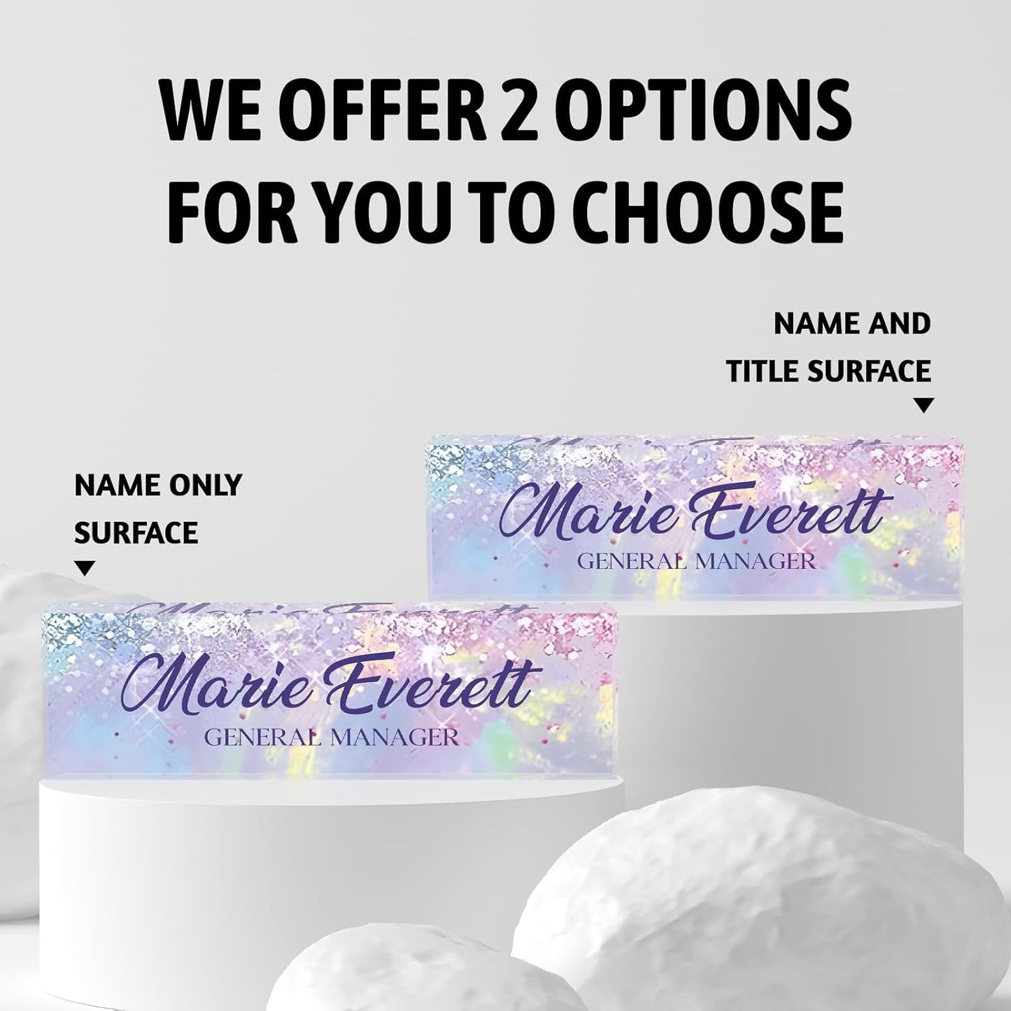 Custom Name Plate for Desk | Personalized Desk Name Plate | Personalized Boss Employee Appreciation Gifts | Acrylic Name Plate Office Desk Accessories (A-Colorful Purple Crystal)