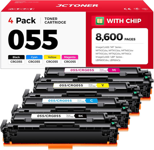 055 Toner Cartridge Set 4-Pack Compatible with Canon 055 CRG-055 055H Toner for Canon Color imageCLASS MF743Cdw MF741Cdw MF745Cdw MF746Cdw LBP664Cdw Printer Ink MF743 MF741 (Black Cyan Yellow Magenta)