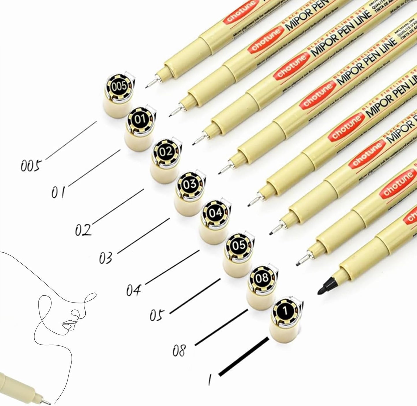 Micro Fineliner Set – Archival Black Ink pen for Writing & Drawing, Assorted Point Sizes, Holiday Gifts for Artists & Crafters – 8-Pack