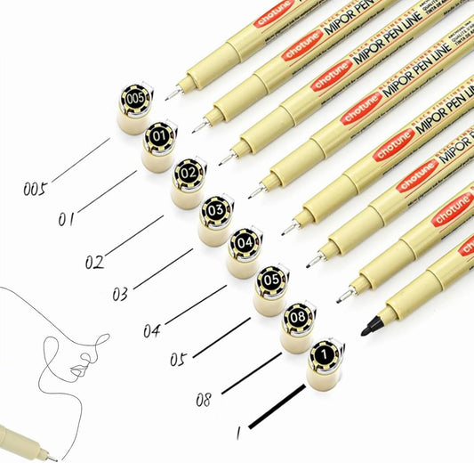 Micro Fineliner Set – Archival Black Ink pen for Writing & Drawing, Assorted Point Sizes, Holiday Gifts for Artists & Crafters – 8-Pack