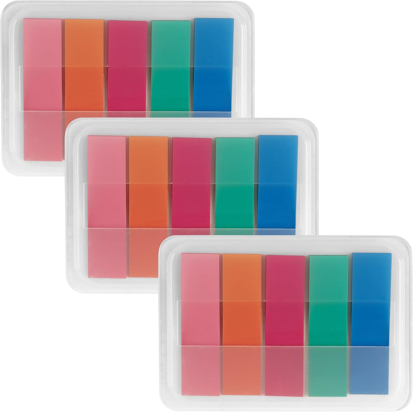 Essex Wares - 300 Pieces - Transparent Sticky Notes Tabs with Case - 5 Bold Colors - 3 Cases - 1.8" x 0.4" - 60 Pieces Each Color - Pop Up Index Tabs - Book Flags for Annotating - Book Sticky Tabs