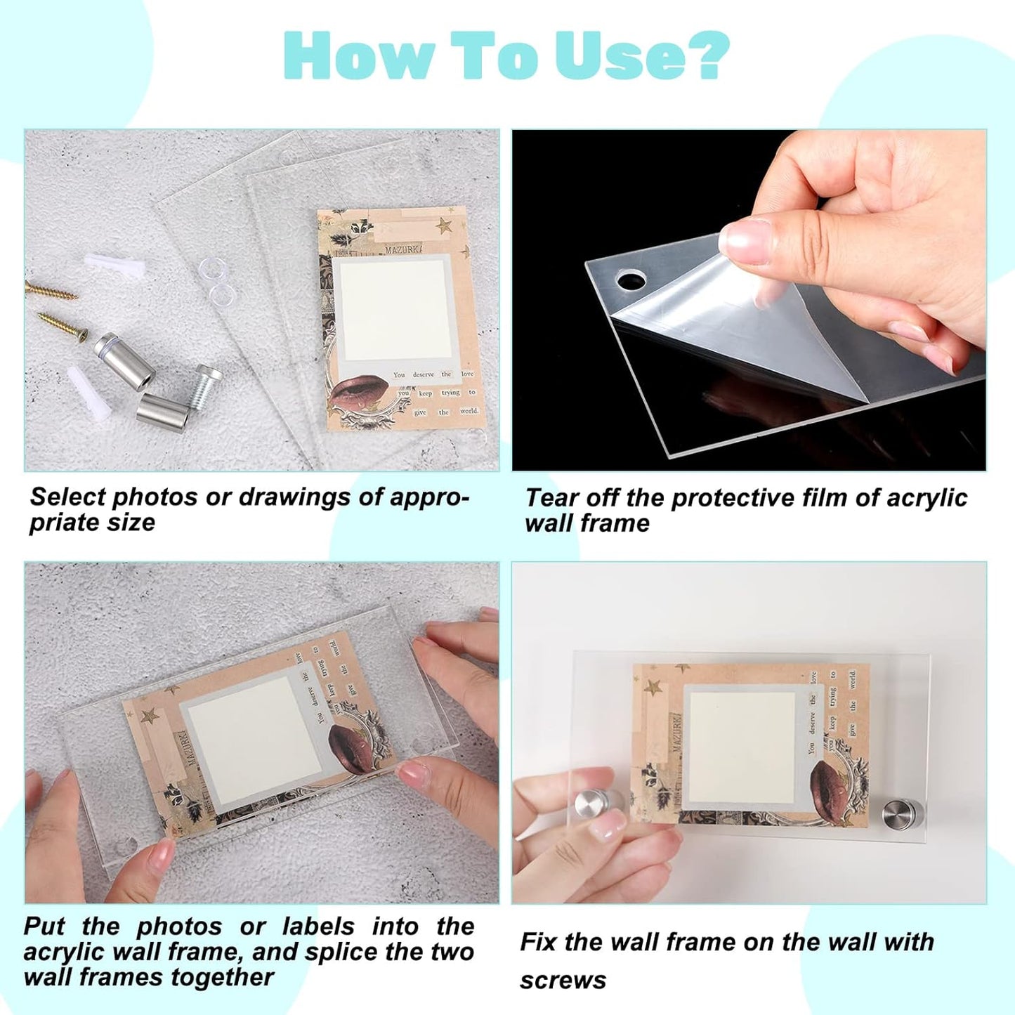 Demissle 4 Sets Clear Acrylic Wall Name Plate Holders Office Door Mount Name Plate Holder with Stainless Steel Standoff Screws for Office Home Store Restaurant (6 x 3 Inch)