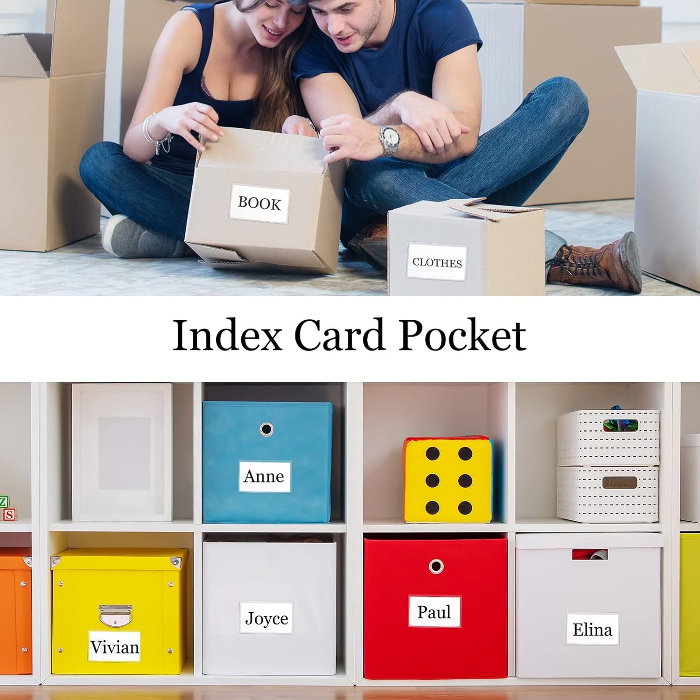 100 Self-adhesive Index Card Pockets Label Pockets sleeves with Top Open for Business Cards, Clear Plastic Sticky Labels Holders for Storage Bins Library Cards, Organizing Totes Shelves(3.54 x 5.24'')