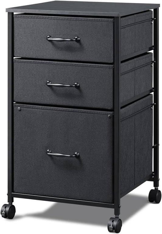 DEVAISE Mobile File Cabinet, Rolling Printer Stand with 3 Drawers, Fabric Vertical Filing Cabinet fits A4 or Letter Size for Home Office, Black