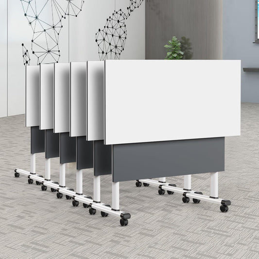 Folding Conference Table, Modern Large Conference Room Tables with Flip-Top Design, Foldable Conference Table Meeting Table with Wheels, Mobile Seminar Training Tables for Office Classroom (6, Gray)