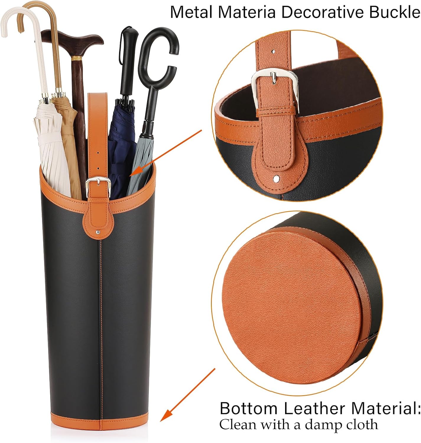 Faux Leather Large Umbrella Holder Entryway，Modern Black Umbrella Rack Stand Indoor