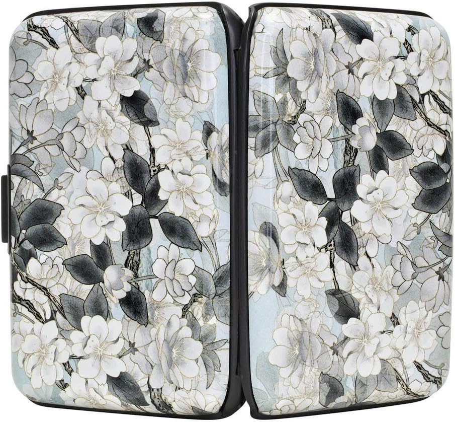 ELFISH Mini RFID Aluminum Wallet Credit Cards Holder Business Card Case Metal ID Case for Men Women (White Lotus)