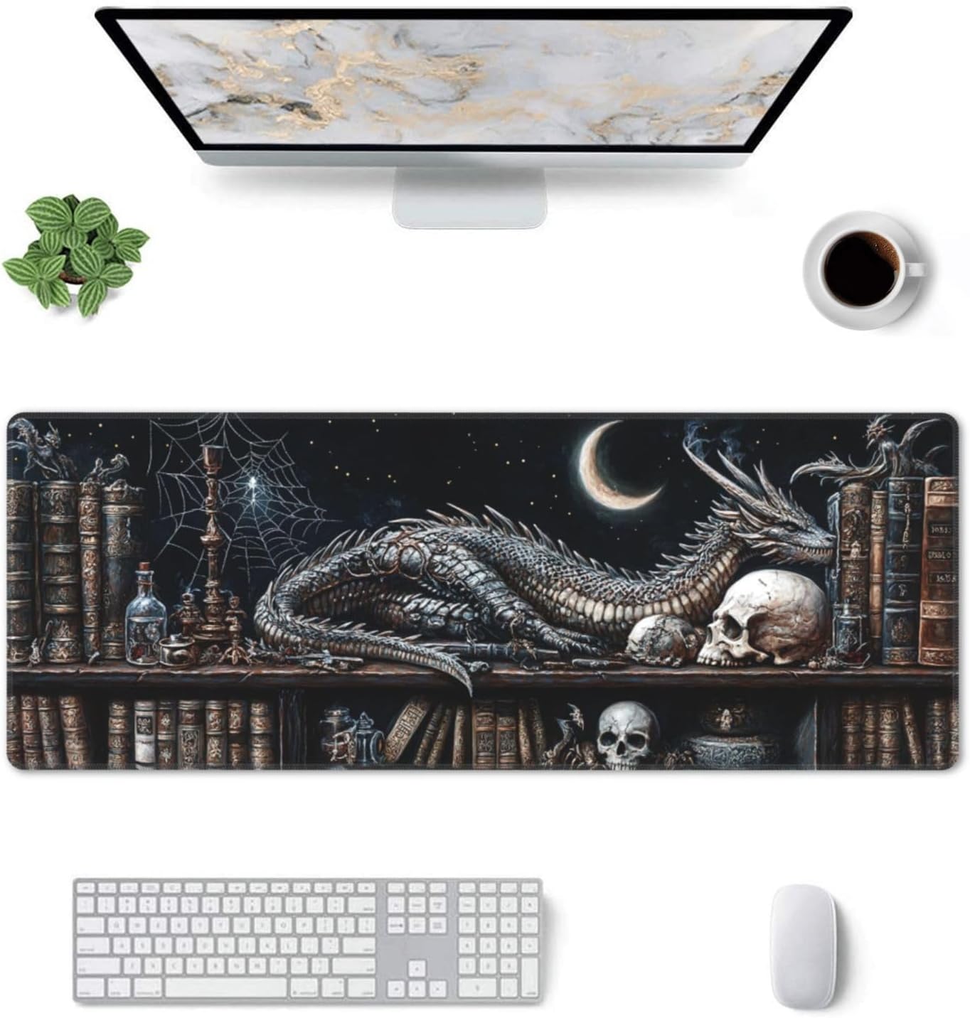 Mystical Dragon Mouse Pad 31.5 X 11.8 Inch Big Desk Rubber Base Stitched Edges Keyboard Pad XXL Mouse Mat for Home Game and Office
