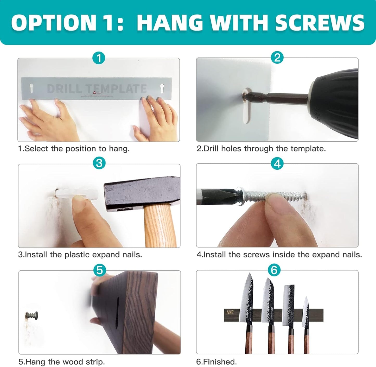 FINDKING Ash Wood Magnetic Knife Strip, Magnet Utensil Holder for Wall, Refrigerator, Wooden Rack for Kitchen Knives, No Drill (Dark Brown, 12 Inches, Without Knives)