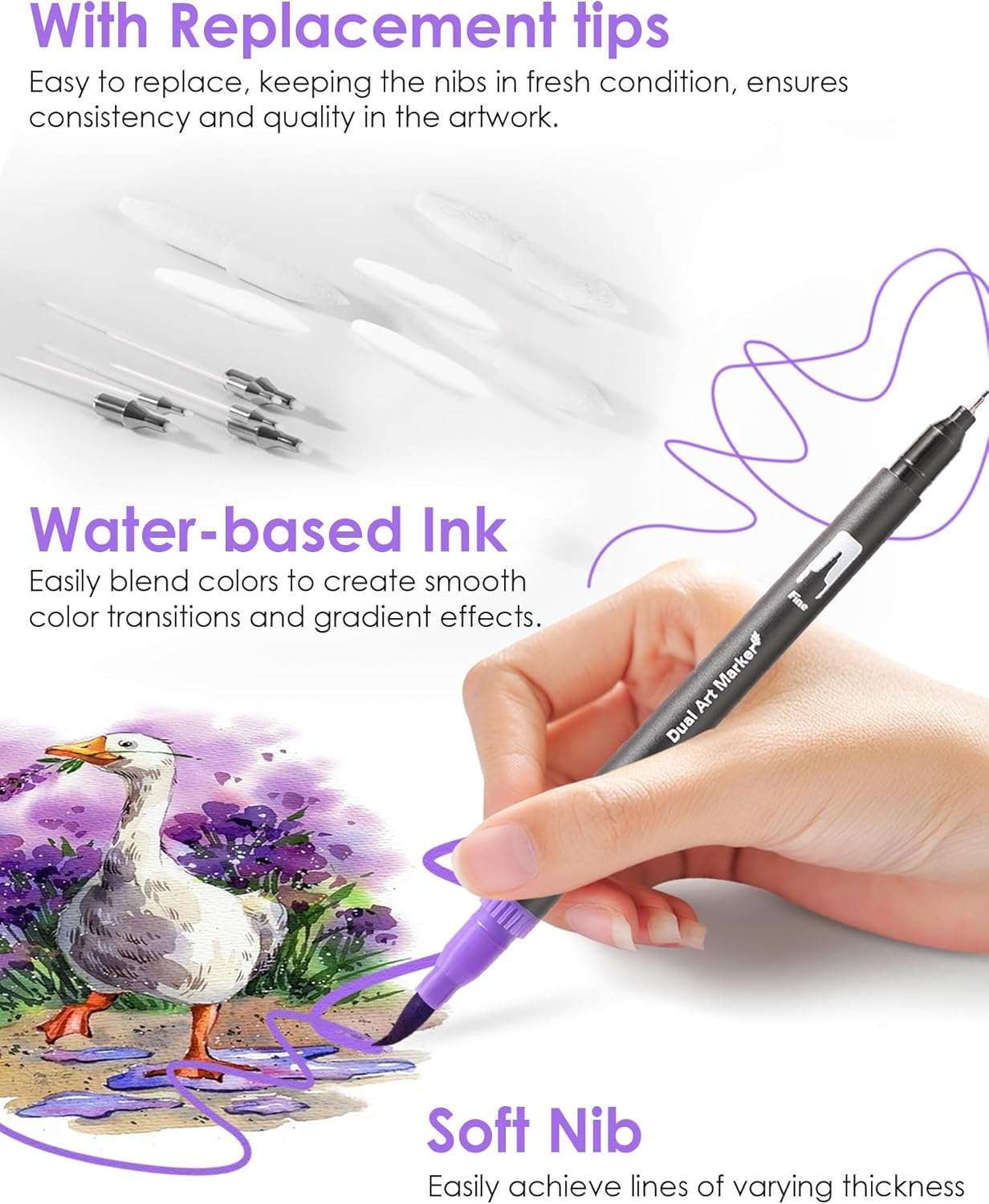 Double Brush Marker Pens, 72 Colors Art Markers Set with Fine Tip and Brush Tip for Kids Adult Coloring Book Hand Lettering Calligraphy Drawing Art Supplies Kit