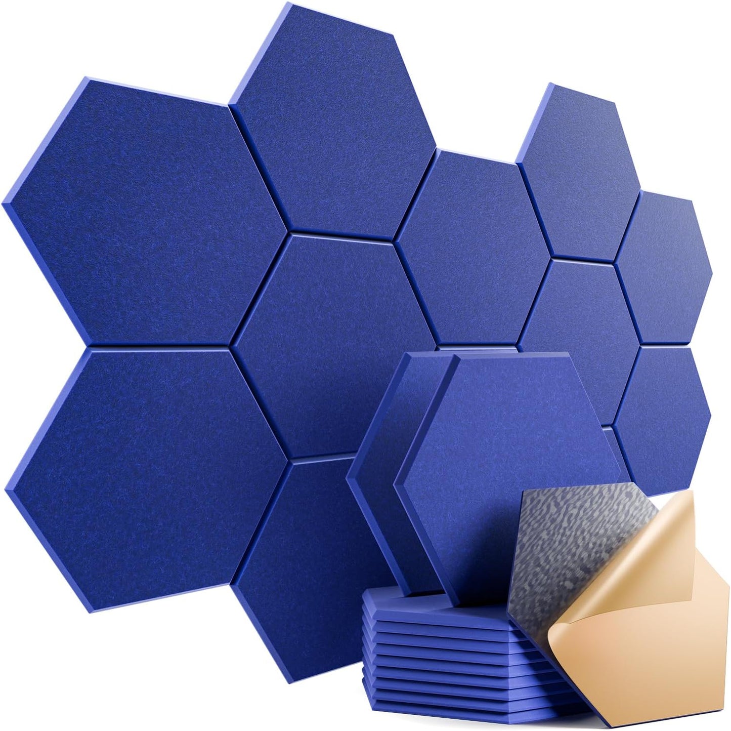 12 Pack Self-adhesive Acoustic Panels 12" X 10" X 0.4" - Sound Proof Foam Panels with High Density, Hexagonal Design, Flame Resistant, Absorb Noise and Eliminate Echoes(Telecom Blue)