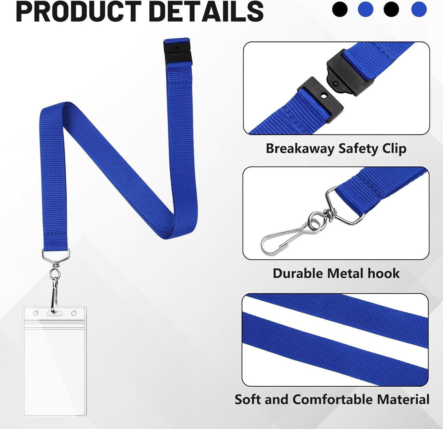 12 Pack Blue Breakaway Lanyards with Waterproof Badge Holders, Metal Hook, Polyester Neck Straps for ID Cards, Events, Office, and Schools